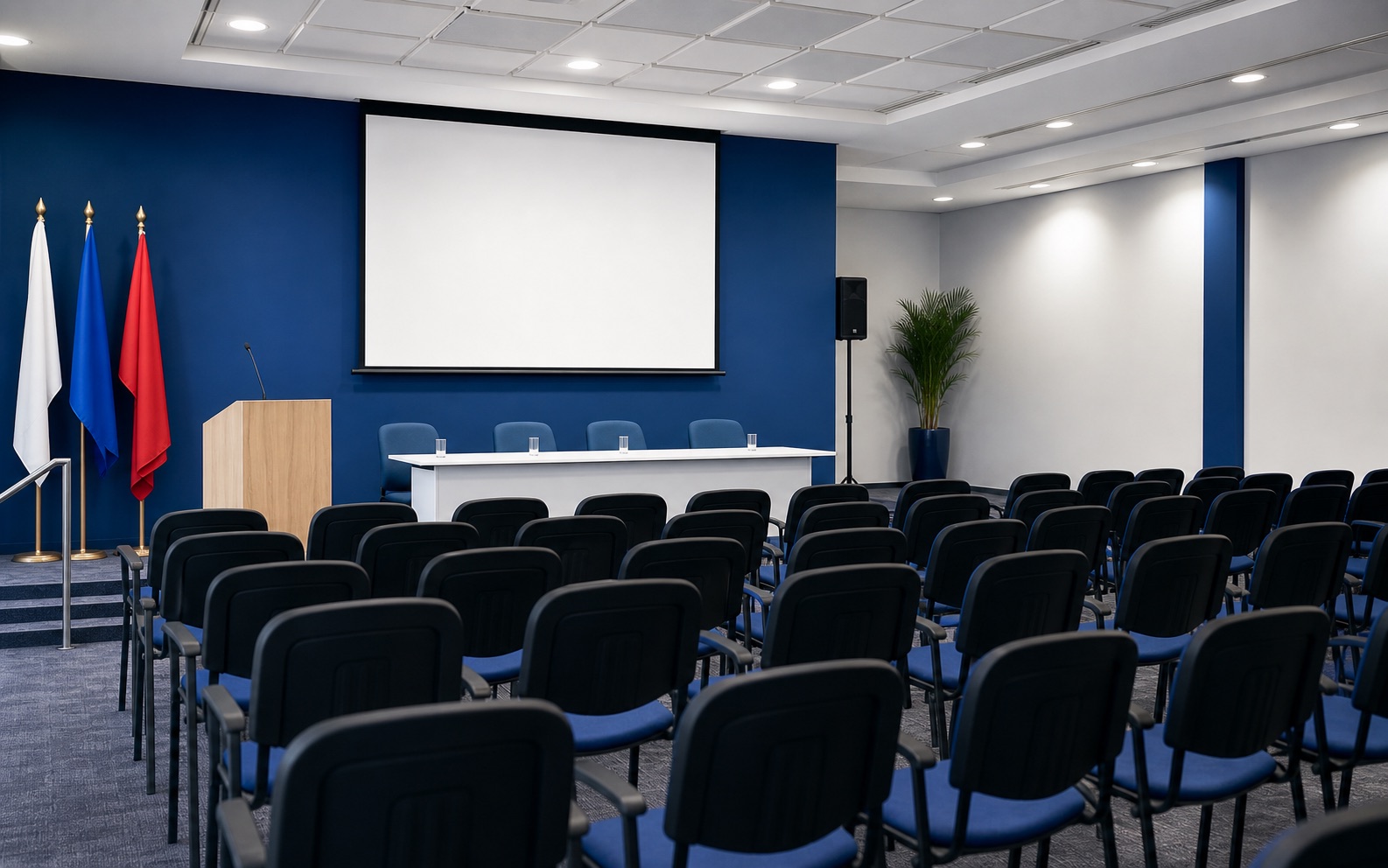 Sala preparada para assembleia e encontro de trabalhadores da educação